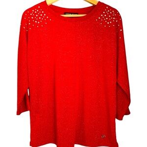 Adrienne Vittadini, Embelished Spring Time Knit Sweater in Red, Women's L